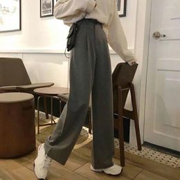 Women's Pants 2024 Spring Summer Gray Suit Women Korean Draped High Waist Wide Leg Ladies Casual Office Loose Straight Trousers