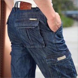 Men's Pants Jeans Workwear Multi-pockets Military Straight Motorcycle Denim Cargo Men Casual Biker Long Trousers Cloth