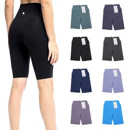 Kvinnor Yoga Shorts Leggings Lu Align Sports High midja 5-punkts byxor Mage Control Soft Athletic Yoga Workout Running Gym Shorts Biker Pants