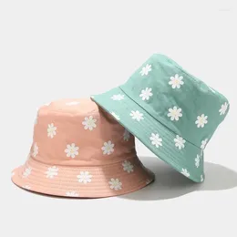 Berets Fashion Foldable Flower Print Bucket Hat Outdoor Sun Cap Fisherman Hats Accessories For Women
