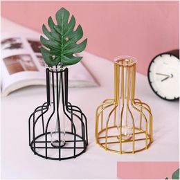 Novelty Items European Style Iron Golden Hydroponic Vase Decoration Living Room Dining Table Office Desk Surface Panel Decorative Dr Dhosh