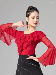 Stage Wear X2131 Modern Dance Shirt Long Sleeve Latin Dancing Blouse Women's Waltz National Standard Horn Sleeves Top Training