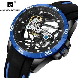 Other Watches AIMIMO DESIGN Skeleton Mechanical Watches Men Luminous Steampunk Wristwatch Vintage Barrel shape Automatic Clock Waterproof 30 M J240118