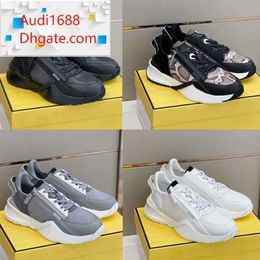 Men Flow Sneakers Designer Shoes Low-cut Nylon Runner Trainers Top Suede Leather Black White Sports Zipper Rubber Outdoor Shoe With Box N