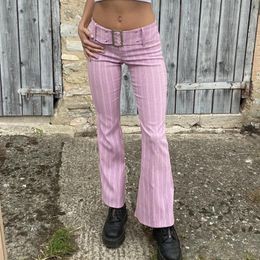 Capris Chic Korean Style Low Waisted Flare Pants Sashes 2000s Retro Hot Girls Skinny Long Trousers Egirl Vintage Women Casual Joggers