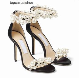 JC Jimmynessity Choo Summer Sandals Embellished Shoes Pearl Luxurious Ankle Maisel Strap Women Elegant Designer Brand High Heels Lady Comfort Foowear EU35-42