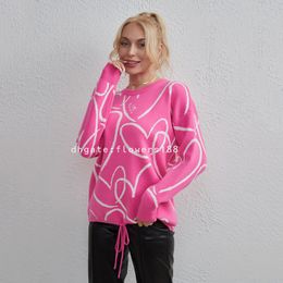 Women's Sweaters 2023 European And American Women's Love Strap Street Fashion Knitted Crewneck Sweater Women