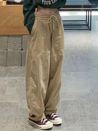 Women's Pants Casual Wide Leg Cargo Women Fashion Khaki Drawstring Female Pant 2024 Spring Streetwear Loose Sport Lady Trousers