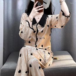 Women's Sleepwear Designer Clothing Women Pama Sets Lace Kawaii Korean Chic Long Sleeve Pants Homewear Pijama