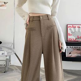 Women's Pants Khaki Color Thickened Woolen For Children's Autumn And Winter High Waisted Draped Straight Tube Casual Suit Narrow