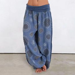 Women's Pants Casual Harem Trousers Bohemian Style With Ethnic Print Elastic Waist Wide Leg Design For Comfortable Stylish