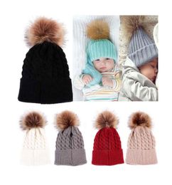 Newborn Baby Cute Winter Hat Fur Ball Pompom Cap Kids Girl Boy Winter Knitted Wool Hats Caps for Girls Hemming Hat Baby Beanies9972962