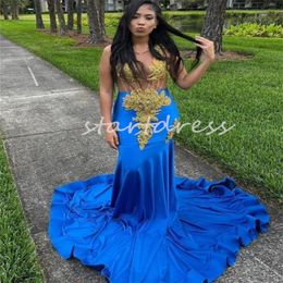 Luxury Black Girls Prom Dress With Crystal Sexy See Through Mermaid Evening Gowns 2024 Sweep Train Formal Dress Gold Beaded Vestidos De Festa Plus Size Occasion Gown