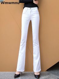Women's White 80% Cotton Flare Denim Pants Mom's Fomal Skinny Stretch Jeans Trend Candy Color Slim Cowboy Trousers OL Pantalones 240117