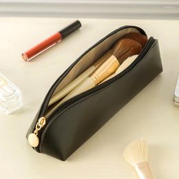 Storage Bags 1PC Stylish Zipper Closure Makeup Brush Bag Faux Leather Stationery Pouch Travel Portable Waterproof Convenient