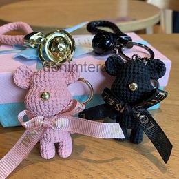 Key Rings Animal Doll Chain Bow Woollen Bear Bell Braided Woven Car Holder Gold Metal Handbag Backpack Pendant Keyrings Gifts Bag Charms Accessories RX0N