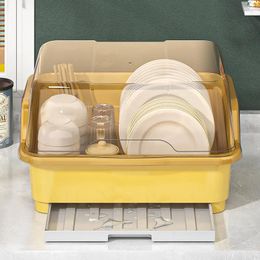 Kitchen Storage Tableware Box Plastic Draining Rack Insect Proof With Lid Sealed Cupboard Dish Organizer