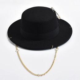 Fashion Desige Fedora Hat For Women Men Metal Chain Decor Jazz Party Church Caps 240117