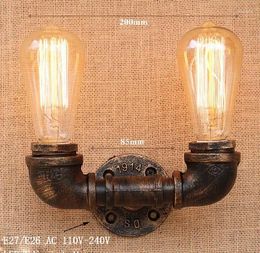 Wall Lamp Loft Industrial 2 Lights Iron Rust Water Pipe Retro Vintage E27 Sconce For Living Room Bedroom Restaurant Bar