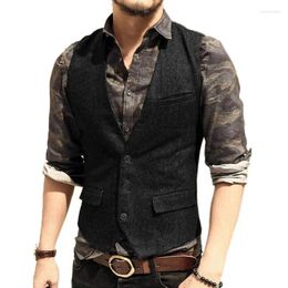 Men's Suits Black Brown Green Coffee V Neck Suit Vest Wool Herringbone Tweed Casual Waistcoat Formal Business Groom Wedding