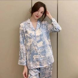 Women's Sleepwear Ice Silk Pajamas Summer Leopard Print Sexy High-end Luxury Casual Home Wear Ladies Long-sleeved Trousers Suit