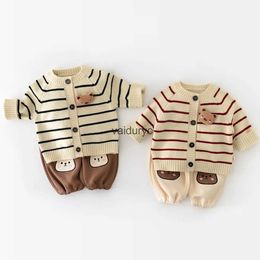 Jackets 2023 Autumn New Baby Long Sleeve Knit Cardigan Cotton Infant Striped Coat ldren Knitted Jacket Kids Sweater Clothes H240508