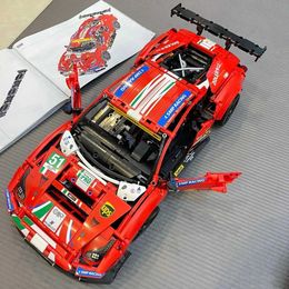 ブロックテクニカルMOCレッド488スポーツカーモデルアセンブリビルディングブロック