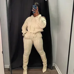 Women's Pants Knitted Wome's Set High Elastic Hooded Long Sleeve Sexy Backless Sweater And 2024 Fall Two 2 Piece Outfit Tracksuit