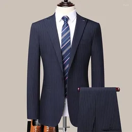 Men's Suits High Quality (Blazer Trousers) Men British Style Simple Casual Business Fashion Elegant Wedding Man Gentleman Suit 2Piece