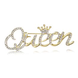 Dress Brooch Queen Letter Brooch Women King Love Rhinestones Crystal English Alphabet Metal Pins Cute Jewelry Accessories Gift