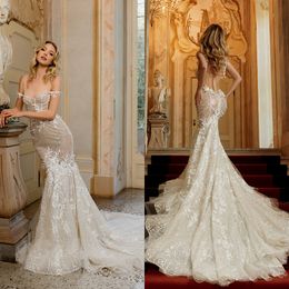 Simple Sequins Wedding Off Shoulder D Floral Appliques Mermaid Bridal Gowns Illusion Bride Dresses Custom Made resses