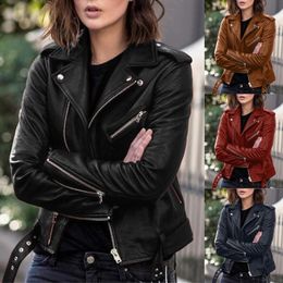 Plus Size 5XL Faux Leather Jacket Women Casual PU Loose Motorcycle Jackets Female Chic Short Jacket Coats Ladies Slim Coats 240117