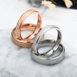 Cluster Rings 2024 High Quality Fashion Simple Scrub Stainless Steel Women 's 4 Mm Width Rose Gold Color Finger Gift For Girl Jewelry