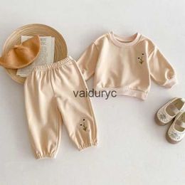 Clothing Sets 2024 Spring New Baby Long Sleeve Clothes Set Infant Boy Girl Flower Embroidery Sweatshirt + Casual Pants 2pcs Suit Kids Outfits H240508