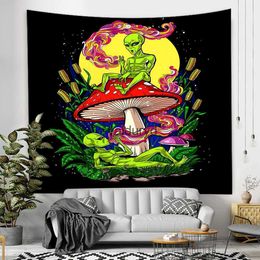 Tapestries Alien Black Tapestry Cartoon Illustration Hippie Art shroom Eye Wall Hanging for Living Room Home Dorm Decor Clothvaiduryd