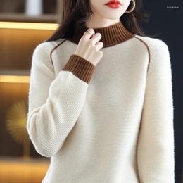 Women's Sweaters Pure Wool Half High Collar Pullover Autumn And Winter Cashmere Sweater Casual Knitted Top Jacket