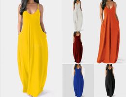 European Summer Long Dress Plus Size Women's Solid Colour Sexy Deep V Spaghetti Strap Maxi Dress Korean Casual Style