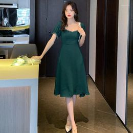 Party Dresses Elegant Formal Dress Green Beaded Lantern Sleeve A-line 2024 Summer Fashion Slim Bodycon