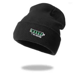 Berets Adult Embroidery Personality Full Energy Winter Unisex Soft Beanise Skull Hat Women Keepwarm Outdoor Skating Cold Caps Zj11