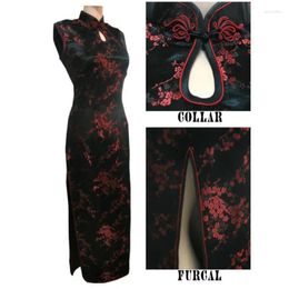 Ethnic Clothing Black-Red Traditional Chinese Dress WOMEN'S Satin Long Halter Cheongsam Qipao Mujere Vestido Flower Size S M L XL XXL XXXL