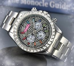 ICE Out Hip Hop Men's Colorful Diamonds Ring Shine Starry Dial Watches 42mm Stainless Steel Quartz Battery Super Full Functional Gold Silver Leisure color watch gifts