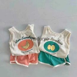 Clothing Sets New Summer Baby Clothes Set Cute Ba Lemon Print Vest + Shorts 2pcs Infant Boy Girl Sleeveless Suit Outfits H240508