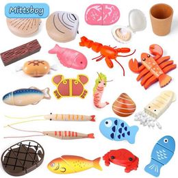 Sorting Nesting Stacking toys New Montessori Simulation Animal Magnetic Play House Fish Shrimp Crab Shell Seasoning Sashimi Baking Toy Wooden Educational Toys