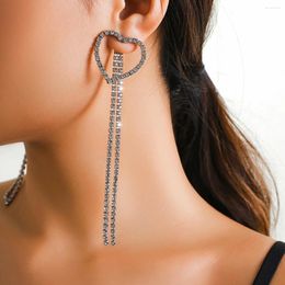 Dangle Earrings 2024 Trend Metal Rhinestone Love Tassel Long Bridal Wedding Banquet Jewelry Women's Creative Accessories Gift