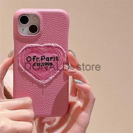 Cell Phone Cases Ins Girl Rose Pink Lychee Print Leather Phone Case For iPhone 15 14 13 12 Pro Max 11 Cute Denim Love Heart Shell Soft Back Cover J240118