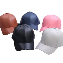 Ball Caps Candy Solid Colour PU Leather Baseball Fashion Hip-Hop For Men And Women All-match Hats Lovers