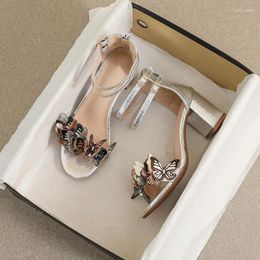 Sandals Lady Well Made Butterfly With Buckle Straps Round Toe Back Zippers Pumps Gold Silver Shoes Designer Brand