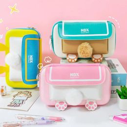 Pencil Pouch Adorable Appearance Zipper Closure Faux Leather Multi-grid Students Stationery Bag School Supplies