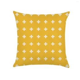 Pillow Yellow And White Geometric Linen Cover Household Square Pillowcase Office Sofa Nap