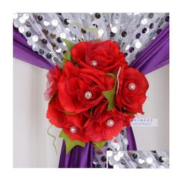 Decorative Flowers Wreaths Beautif Artificial Rose Silk Flower Gauze Curtain Clip Wedding Prop Backdrop Decoration 12 Pcs/Lot Drop Dhxmi